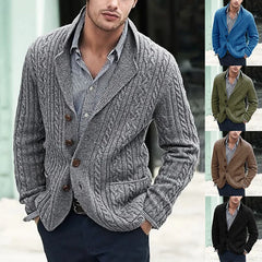 HEARUJOY  -  Men's Early Autumn Lapel Single-breasted Knitted Cardigan, Fashionable and Casual Long-sleeved Sweater Jacket