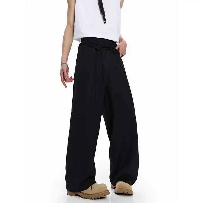 HEARUJOY  -  Khaki Suit Pants Men Fashion Society Mens Black Dress Pants Korean Loose Wide Leg Pants Mens Office Formal Trousers S-2XL