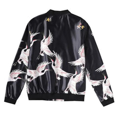 Hearujoy Y2K Chinese Style High Street Fashion Trend Crane Print Flight Jacket Mens Trendy Japanese Spring Autumn Baseball Uniform Jacket