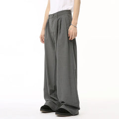 Hearujoy Trend Men's Suit Pants Free Draping Pleated Droop Bottom Straight Wide Leg Solid Color Male Casual Bottom Summer 9C6592