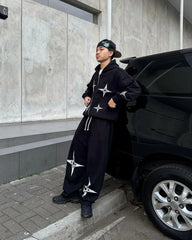 Hearujoy Hip Hop Dart Print Oversized Zip Up Hoodie Sweatpants Two Piece Set Y2K Clothes Tracksuit Men Casual Pants Tops Men Clothing