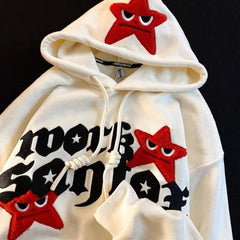 Hearujoy Five-pointed star letter design pullover hoodies women sweatshirts women clothingHarajuku Demon Embroidery Hoodies Street