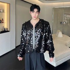 Hearujoy Shiny Sequins Jacket for Men Black Silver Sparkle Long Sleeve Casual Bomber Jacket Male Party Club Fashion High Street Coats