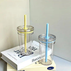 YICKYUE  -  New 450ml Drinkware Straw Cup Reusable Transparent Coffee Cup Plastic Single Layer Car Tumbler Home Office Water Cup LIJIAO