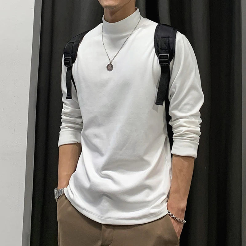 HEARUJOY  -  Autumn and Winter New Temperament Versatile Commuting Men's Clothing Fashion High Collar Simplicity Solid Color T-shirt