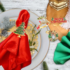 YICKYUE  -  8Sets Red and Green Cloth Napkins & Christmas Napkin Rings Fabric and Metal Holiday Dinners Table Decoration for 2026 Xmas Decor