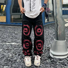 Hearujoy Y2k Streetwear Embroidered Ripped Wide Jeans for Men Washed Destroyed Torn Flared Jean Male Tassels Hip Hop Jeans Pants Baggy
