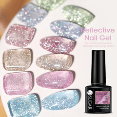 YICKYUE  -  7.5ml Champagne Reflective Glitter Nail Gel Polish Summer Laser Sparkling Effect Semi Permanent Soak Off UV LED Varnish