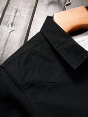 HEARUJOY  -  Men's Spring/Autumn Retro Black Denim Jacket, a street-style classic piece, versatile with a vintage rugged vibe