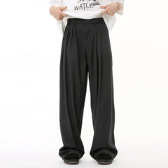 Hearujoy Trend Men's Suit Pants Free Draping Pleated Droop Bottom Straight Wide Leg Solid Color Male Casual Bottom Summer 9C6592