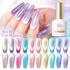 YICKYUE  -  Sea Blue Cat Magnetic Gel Nail Polish 10ml Glitter Snowlight Semi Permanent Sparkling Magnet Nail Gel Varnish