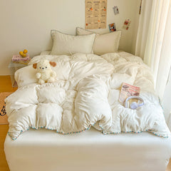 YICKYUE  -  Class A bed new cream wind solid color bed sheet four-piece set student quilt cover four-piece set household