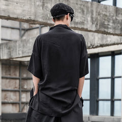 Hearujoy Japanese Mens Dark Tops Model New Loose Small Stand Collar T Shirt Summer Niche Tide Irregular Half Sleeve Shirts