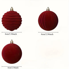 YICKYUE  -  12pcs Velvet Christmas Ornaments-Red Flocked Balls with Golden Ribbons,Perfect for Holiday Tree Decorations,Christmas Ornaments