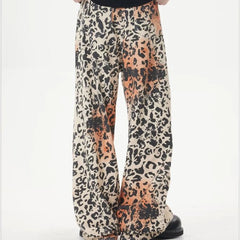 HEARUJOY  -  High Street Retro Jeans Mens Washed Old Leopard Print Full Print Cowboy Trousers Hip Hop Straight Wide Leg Denim Overalls Summer