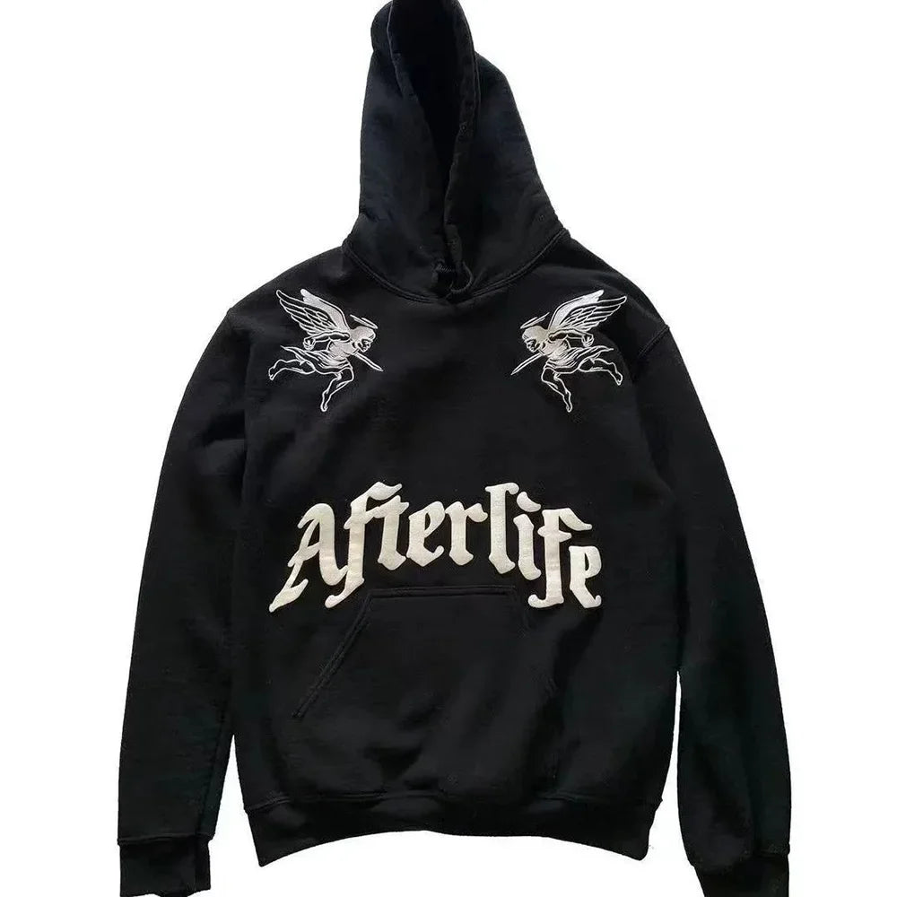 Hearujoy Men's and Women's Same Style Angel Letter Print Cardigan Jacket Loose Zipper Hooded Sweater Harajuku Hip-hop Hoodie