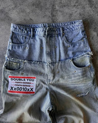 Hearujoy Street hip hop letter-print jeans Men y2k Goth punk Harajuku ripped wide leg pants Retro loose straight leg double waisted pants