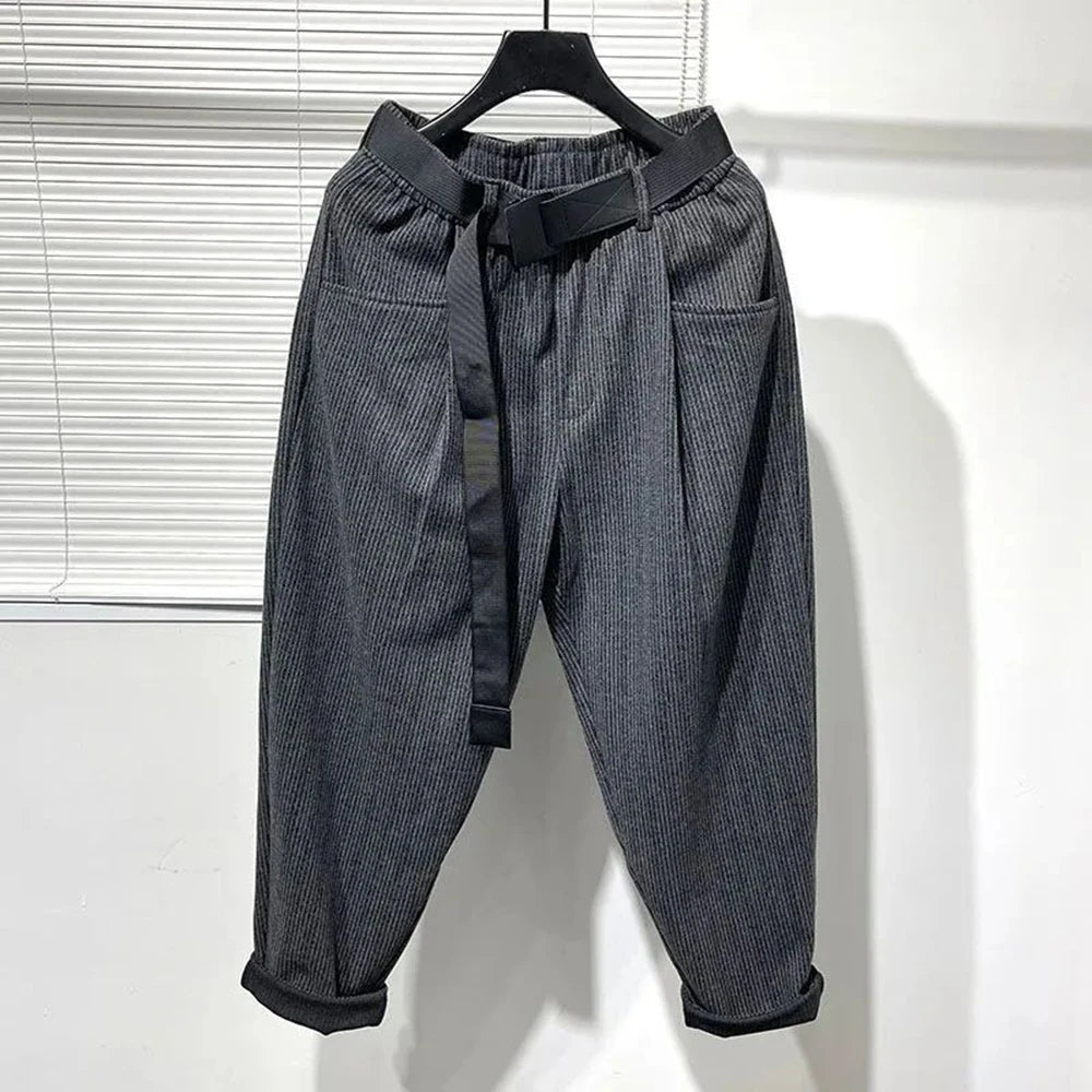 Hearujoy Mens Y2k Pants Autumn Fashion Simple Retro Corduroy Pants Slightly Elastic Loose Harem Workwear Versatile Casual Pants Men