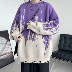 Hearujoy Hip Hop Ripped Punk Knitted Sweaters Men Oversized Harajuku Streetwear Sweaters Winter Couples Fashion Knit Pullovers Tops