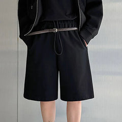 Hearujoy Fashion Summer Men's Shorts Loose Knitting Drawstring Straight Wide Leg Male Casual Trousers Solid Color Menwear 9C6410