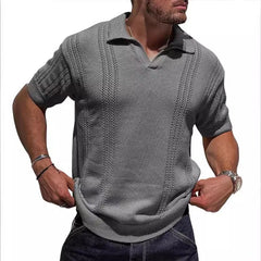 HEARUJOY  -  Summer New Fashion Men's Knit POLO Shirt Short Sleeve V-neck Loose Solid Color Hollow Men's Jacket