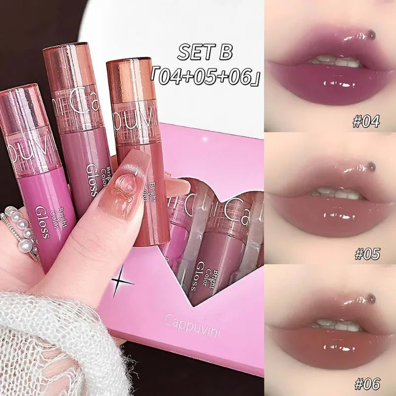 YICKYUE  -  3PCS Water Light Mirror Lip Gloss Set Hydrating Lightweight Liquid Lipstick Nature Moisturizing Lip Tint Lips Makeup Cosmetics