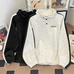 Hearujoy Blocking Stand Up Collar Pullover Hoodie for Men Spring Autumn American Retro Clean Fit Oversized Casual Sports Top Jacket