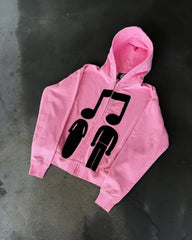 HEARUJOY  -  Spring New Harajuku Personalized Simple Printed Zipper Hoodie European and American Retro Casual Loose Couple Long Sleeve