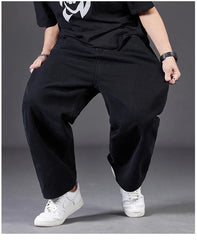 HEARUJOY  -  Oversize Jeans Men Spring Autumn Casual Loose Straight Denim Pants Plus Size Wide Leg Elastic Waist Trouser Clothing For Fat Man