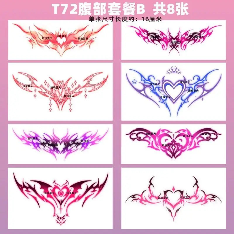 YICKYUE  -  8Pcs Set Sexy Succubus Temporary Tattoo Art Lasting Fake Tattoo for Woman Waist Sticker Hotwife Waterproof Tatuajes Temporales