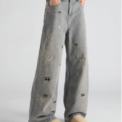 HEARUJOY  -  Hip Hop Straight Leg Jeans Mens 2025 Animal Pattern Printing Trend Loose Male Cowboy Pants Streetwear Unisex Denim Trousers