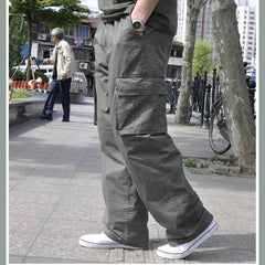 HEARUJOY  -  Loose Work Pants Casual Sports Trousers Cotton Multi-pocket Thin Men