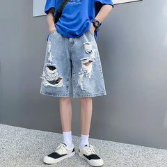 Hearujoy 2024 New Fashion Mens Ripped Short Jeans Brand Clothing Summer Cotton Shorts Breathable Thin Slim Trendy Denim Shorts Male C08