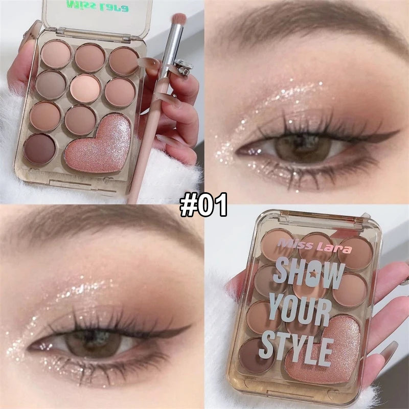 YICKYUE  -  10 Color Love Eyeshadow Palette Velvet Matte and Shimmer Effect Pink Brown Eye Shadow Plate Create A Multi-Functional Makeup