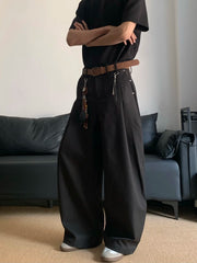 HEARUJOY  -  American Sle Casual Pants Men's Loose Floor-Length Trousers Simple Silhouette Pleated Commute Long Pants ay High-End