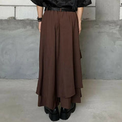 Hearujoy Mens Chinese Style Retro Irregular Layered Culottes Essential Genderless Fashion Trend Double Layer Loose Wide Leg Pants Unisex