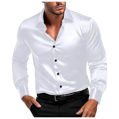 HEARUJOY  -  Stylish Collar Solid Color Smooth Thin Long Sleeve Casual Shirt Men's Shiny