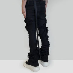 Hearujoy Ro Ribbons Tassel High Elasticity Black Jeans for Men Pantalones Hombre Straight Baggy Flare Pnats Oversized Y2k Denim Trousers