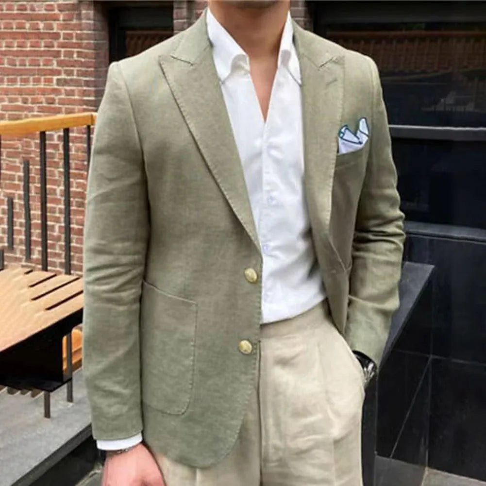 HEARUJOY  -  Men Solid Double Breasted Slim Fit Lapel Blazers Male Business Prom Wedding Tuxedos Long Sleeve Fashion
