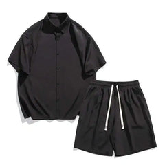 HEARUJOY  -  Summer White Shirt Set Men Fashion Shirts Shorts Two-piece Set Men Korean Loose Ice Silk Set Mens Formal Sets Large Size 5XL