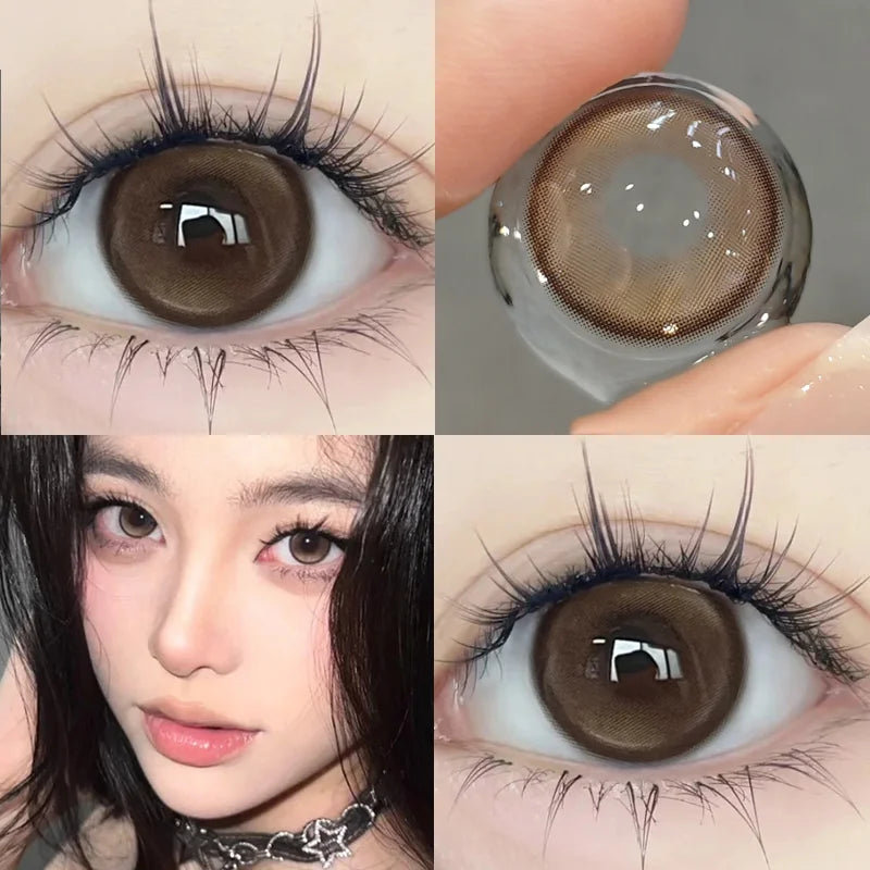 YICKYUE  -  2PCS Natural Colorld Contact Lenses With Diopters Brown Lenses High Quality Lenses Degree 0.00 to- 8.00 Cosmetic Contacts