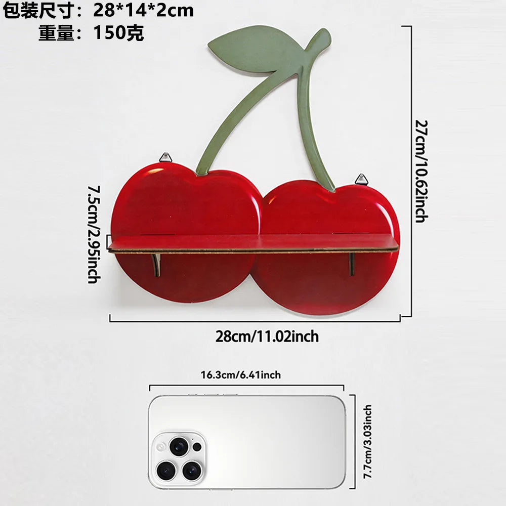 YICKYUE  -  Cherry Shaped Pine Wood Wall Shelf, Creative Floating Plant Organizer for Kids Room Living Room Home Aesthetic Decor