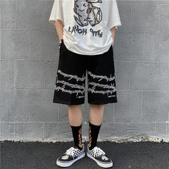 Hearujoy Mens Casual Shorts Summer Hip-Hop Street Harajuku Style Personalized Print Simple Sports Shorts Boys Loose Straight Pants