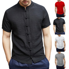 HEARUJOY  -  Comfort Classic Fit Men'S Shirt With Pocket Men'S Linen Chinese Clothing Tang Suit Short Sleeve Shirt For Men рубашка