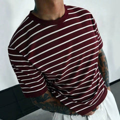YICKYUE  -  High Quality Ice Silk Knitted T-shirt For Men Short Sleeved Round Neck Knitwear Summer Fashion Stripe Kint Tops Men's Clothing