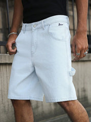 HEARUJOY  -  Men's light denim blue knee-length shorts for spring and summer, with a simple match, suitable for casual daily wear.