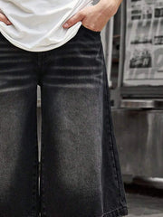 HEARUJOY  -  Men Streetwear Baggy Jorts Low Waist Cropped Black Jeans Distressed Y2k Casual Wide Pants Denim Shorts Male Trousers