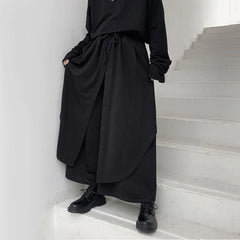 Hearujoy Mens Stacked Irregular Button Culottes Genderless 2024 New Fashion Individuality Retro Solid Color Loose Wide Leg Pants Unisex