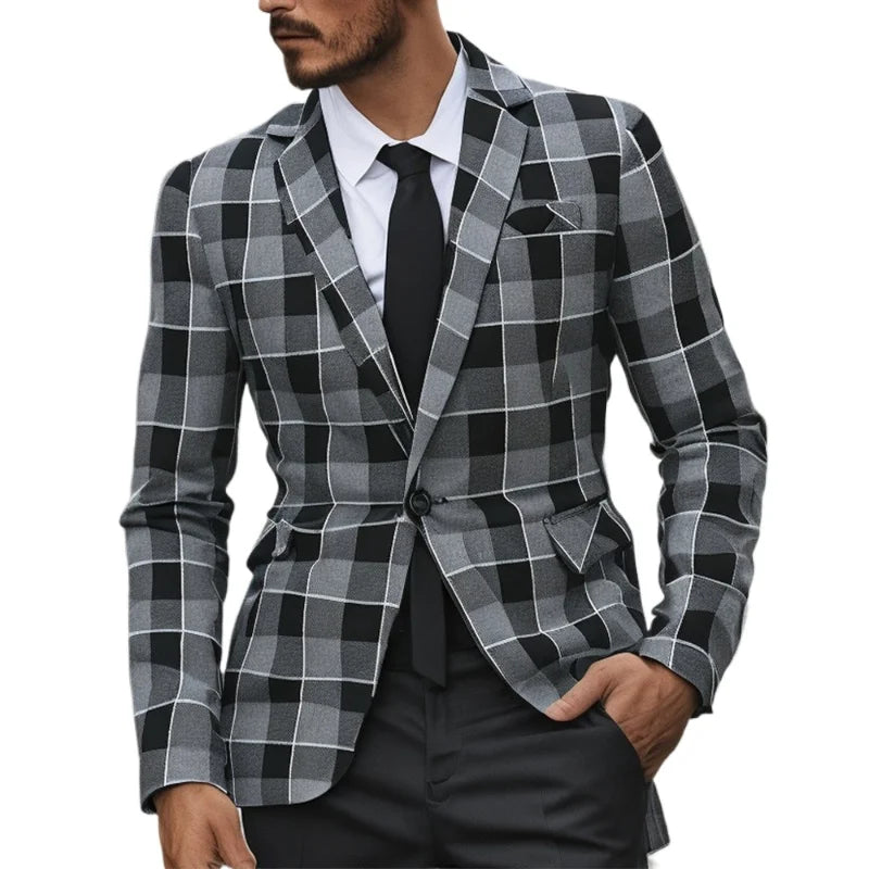 YICKYUE  -  Streetwear Men Blazers Jacket Handsome Trend One Button Men's Plaid Suit Coats Spring Autumn Business Boutique Mens Clothing