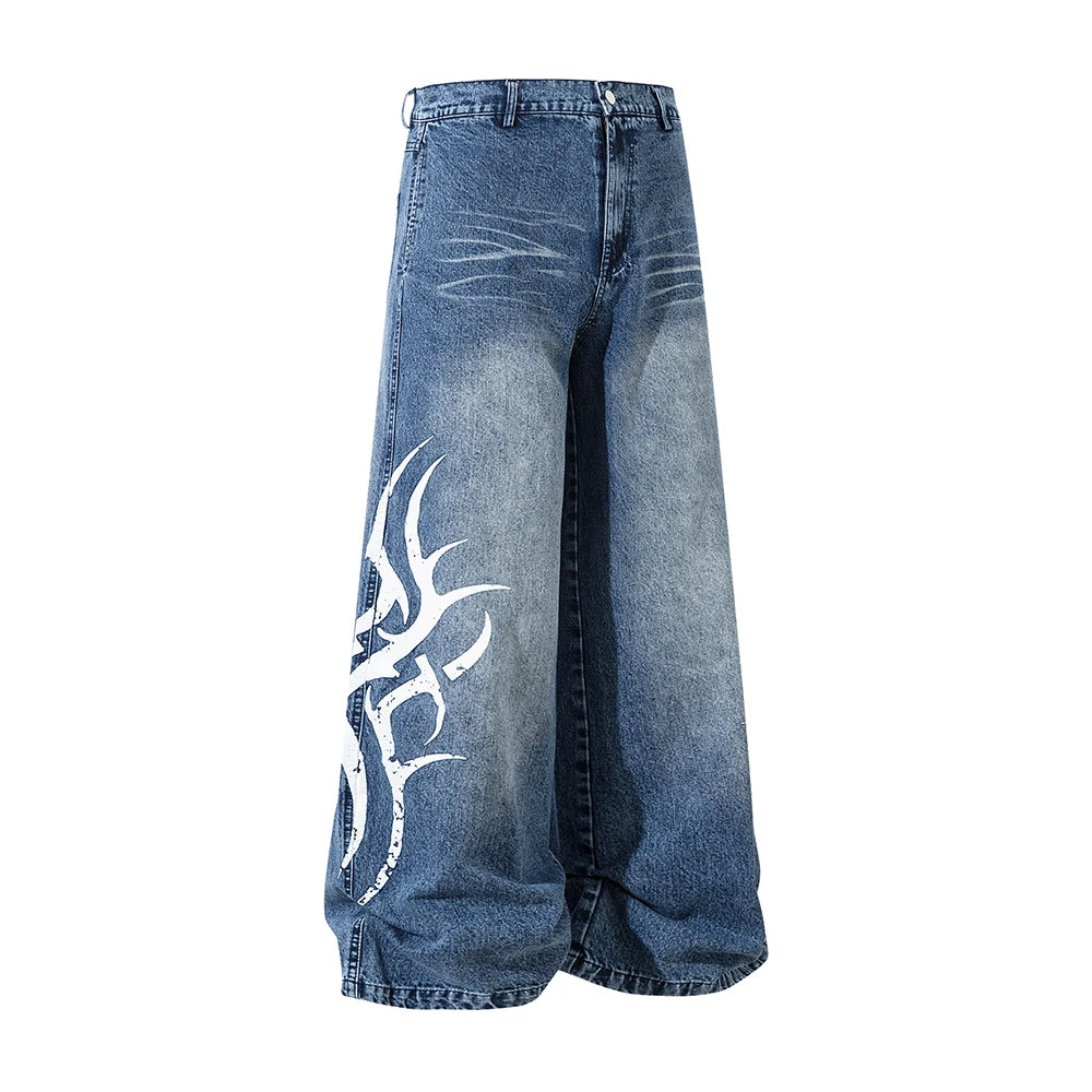 Hearujoy Vintage Streetwear Washed Blue Jeans Pants Mens and Womens Straight Baggy Casual Denim Trousers Oversized Loose Cargos